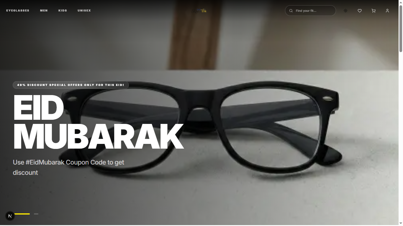 RajulEye eyewear e-commerce website interface